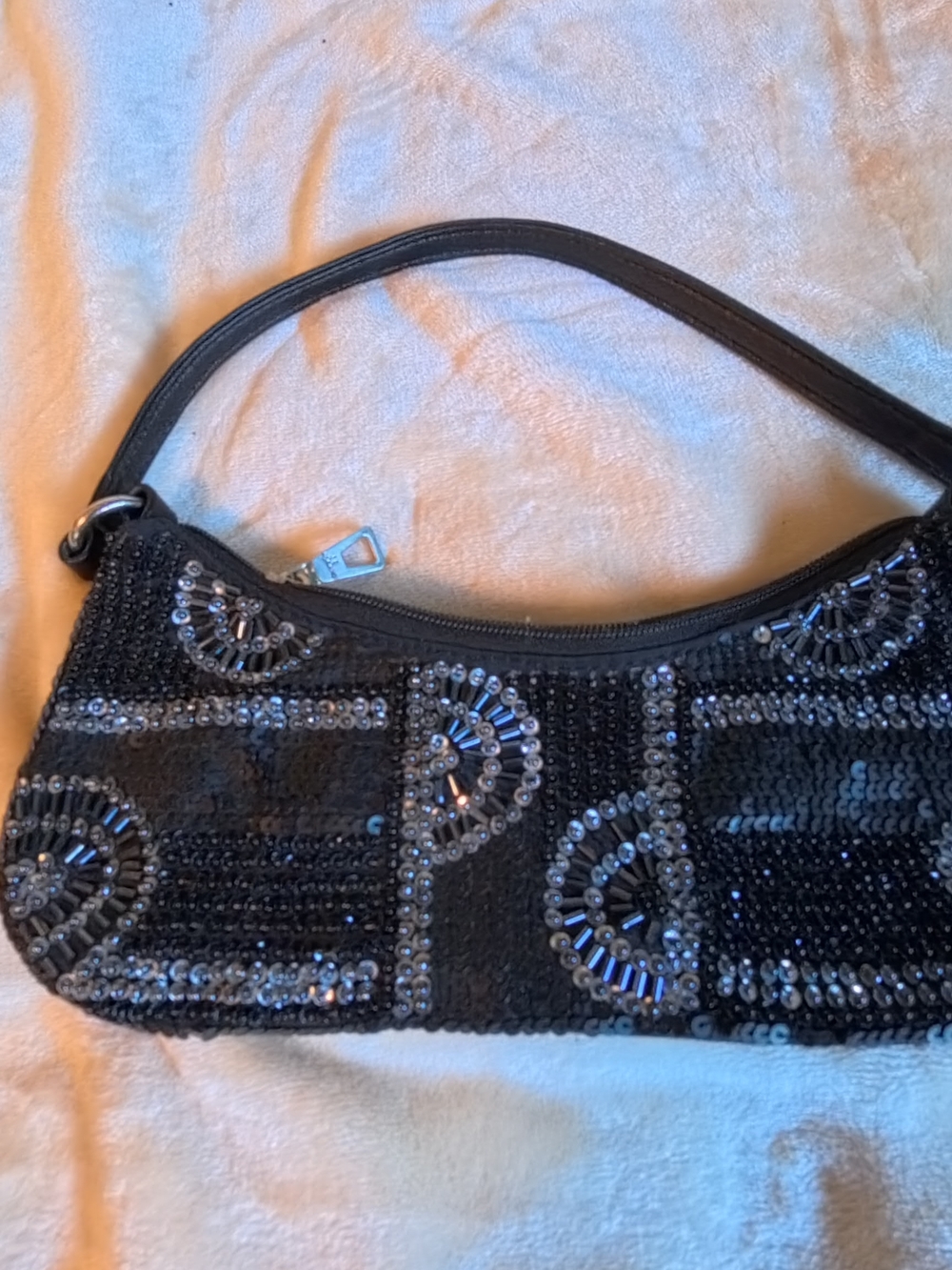 Sequin-Embellished Black Shoulder Bag